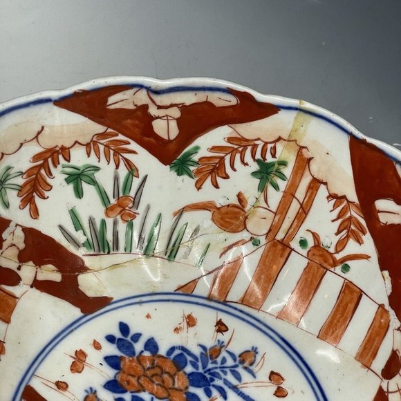 Antique 19th C. Meiji Era Japanese Porcelain Imari Bowl Scalloped Hand Painted - Picture 13 of 16